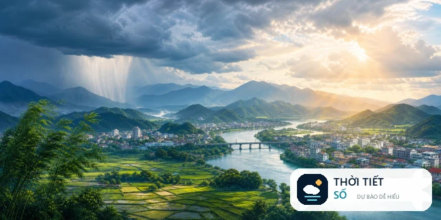 Minh họa mây, mưa, nắng và địa hình khi xem thời tiết Hà Nội