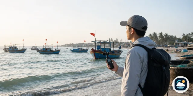 Người đi biển kiểm tra hướng gió và mặt sóng trước chuyến đi